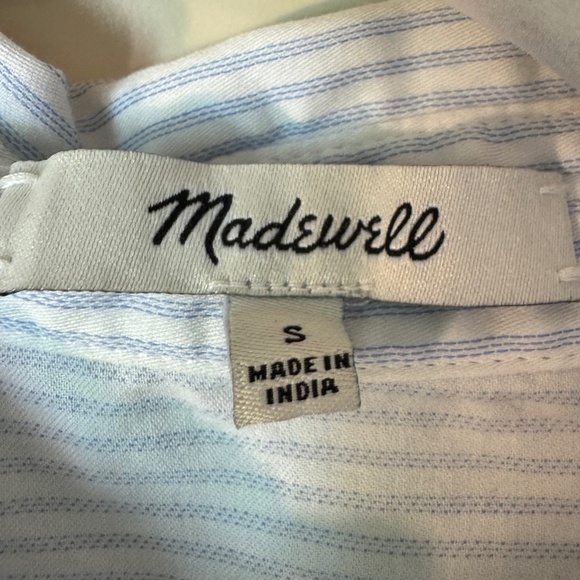 Madewell Blue White Striped Peace Sign Print Button Up Tie Front Shirt (S) - Picture 3 of 3